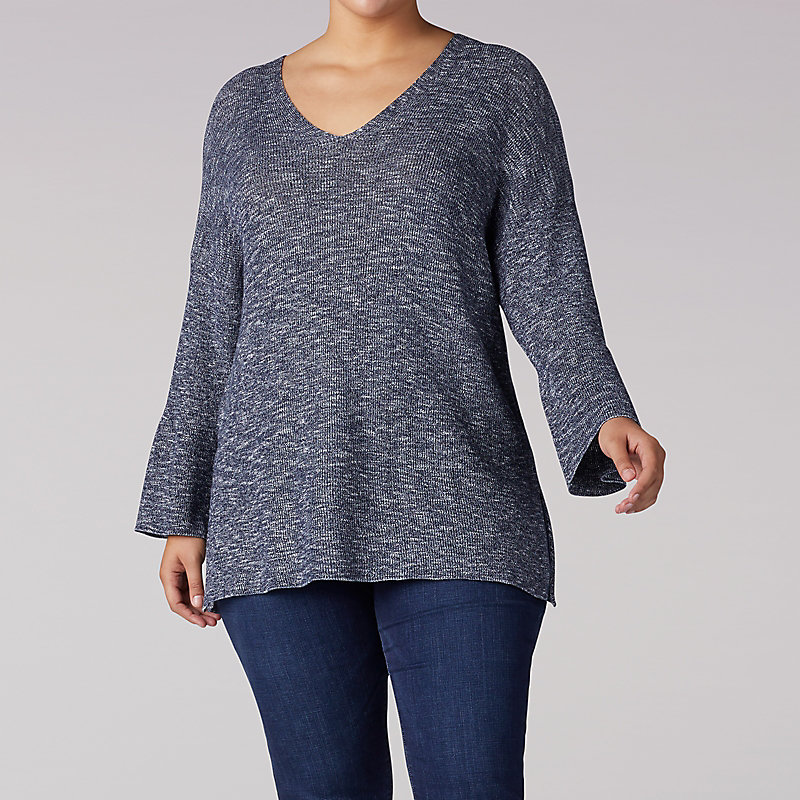 Lee V-Neck Pull Over Sweater With Bell Sleeve - Plus