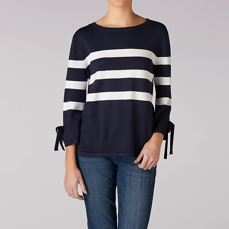 Lee Stripe Pull Over Sweater With Sleeve Ties