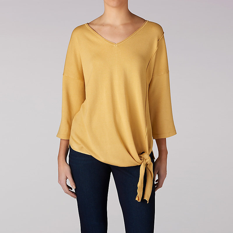 Lee Solid V-Neck Tie Front Sweater