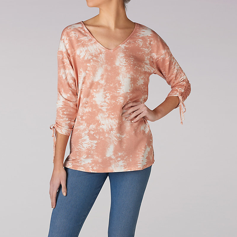 Lee Tie Dye V-Neck Top With Tie Sleeves