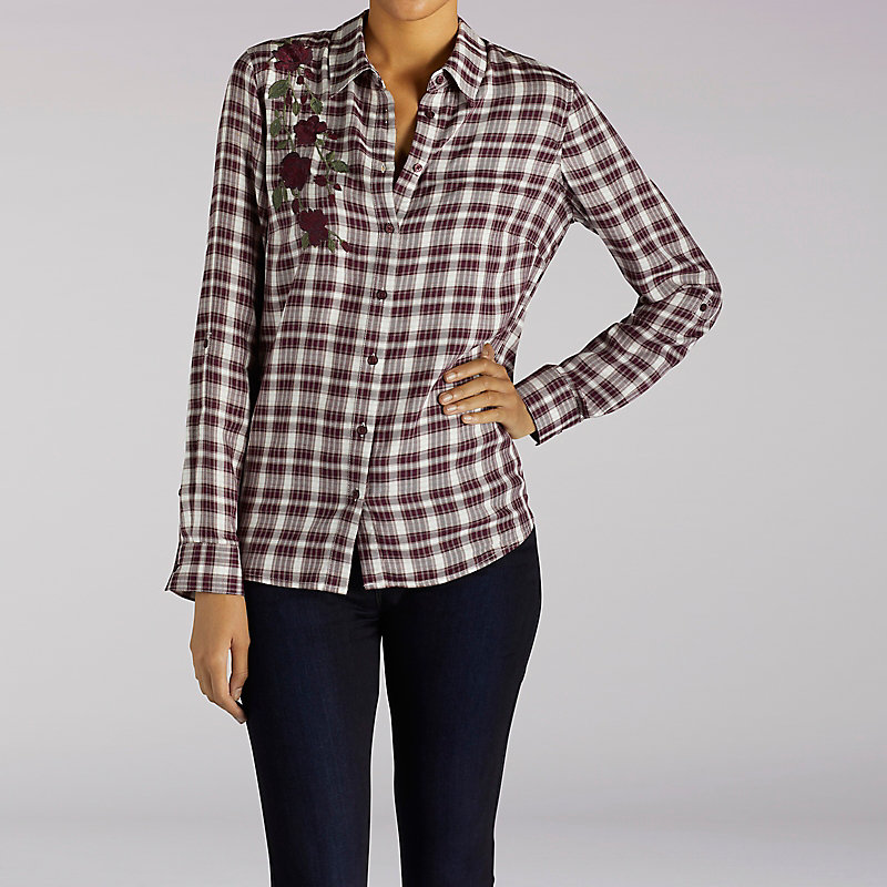 Lee Button Front Embroidered Plaid Shirt