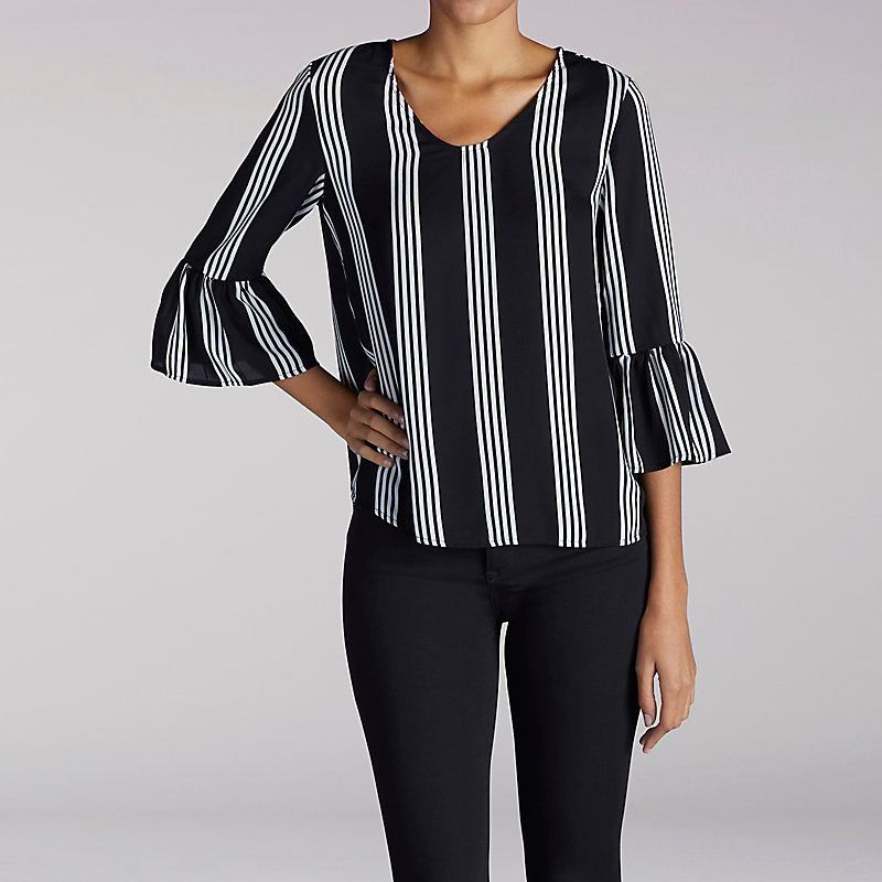 Lee V-Neck Flutter Sleeve Stripe Top