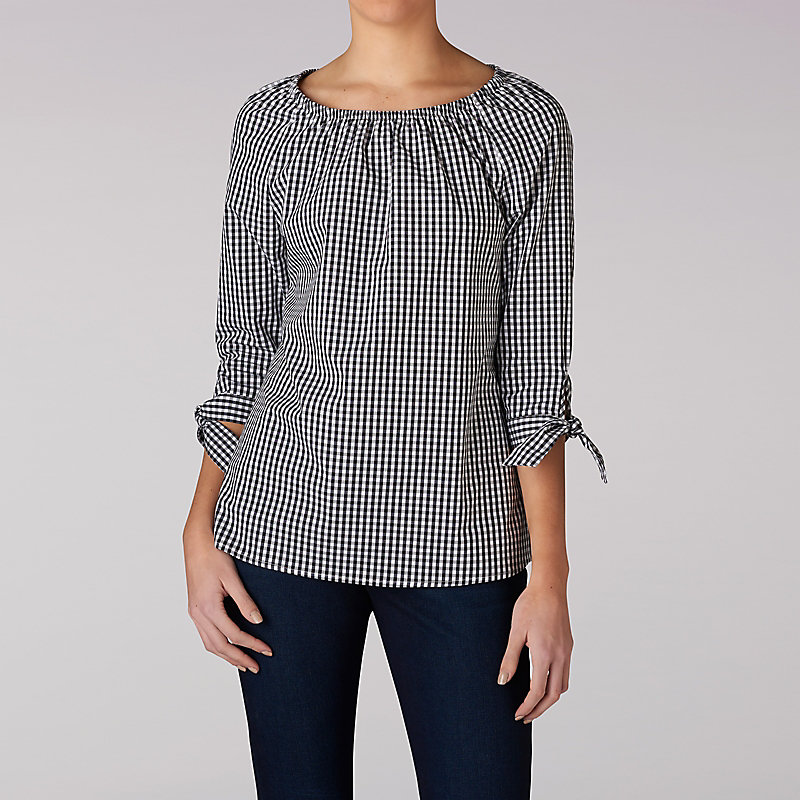 Lee Gingham Print Top With Tie Sleeve Detail