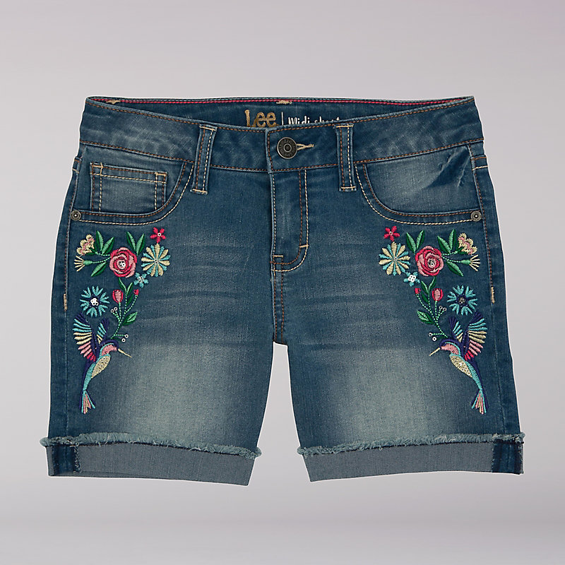 Lee Flower And Bird Embroidered Mini Shorts - 7-16