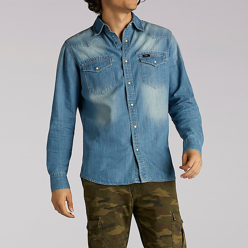 Lee Long Sleeve Vintage Wash Western Denim Shirt