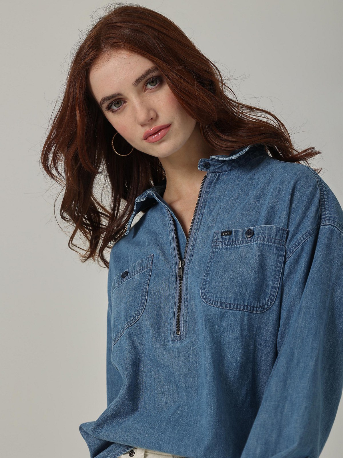 WOMEN'S LEE EUROPEAN COLLECTION HALF ZIP POPOVER SHIRT IN GRANDPA