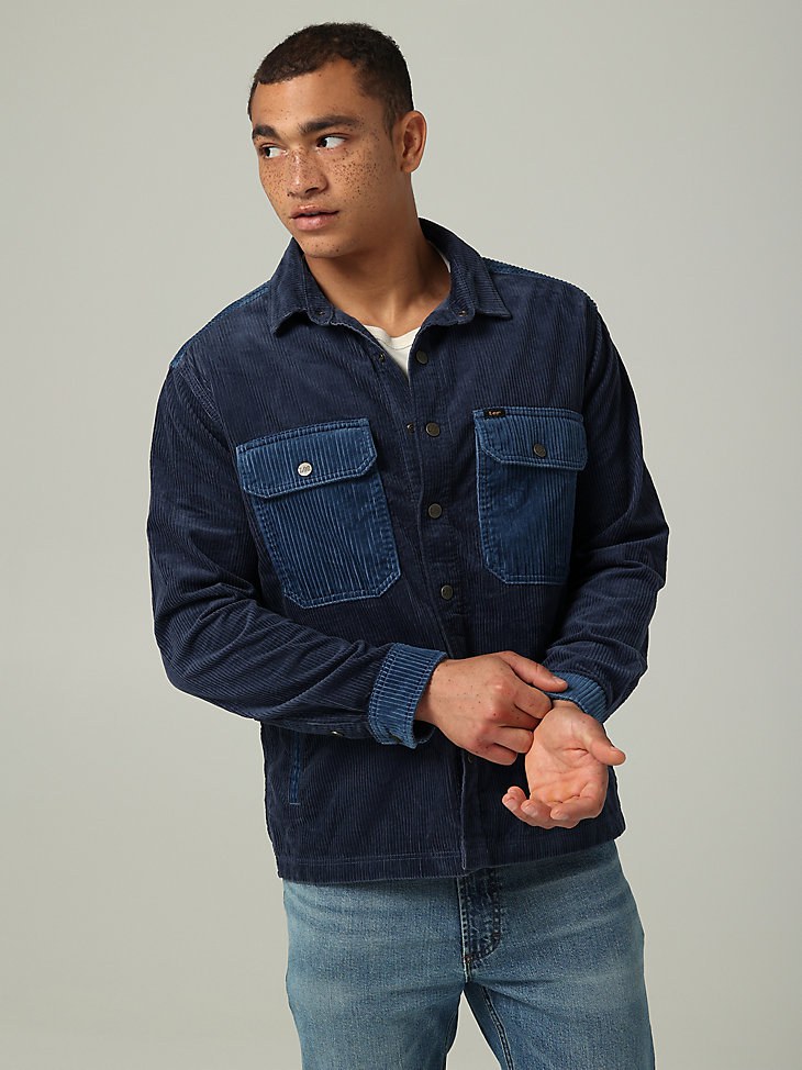 MEN'S LEE EUROPEAN COLLECTION RELAXED FIT CORDUROY WORKWEAR OVERSHIRT IN MOOD INDIGO