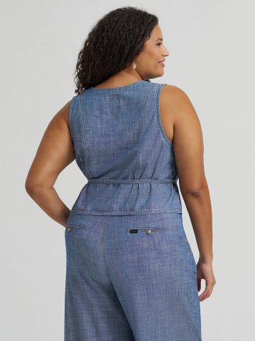 Women's Button Front Tie Vest (Plus) — alternate view