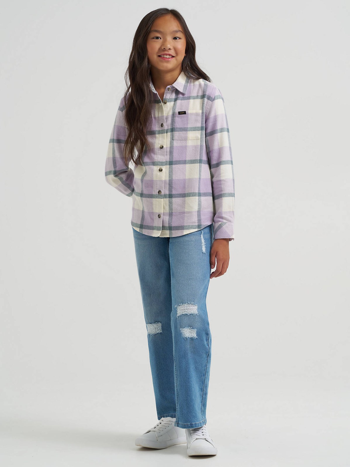 Girl's One Pocket Plaid Flannel Shirt - view 4