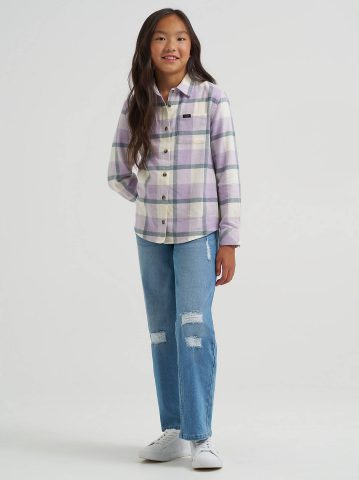 Girl's One Pocket Plaid Flannel Shirt