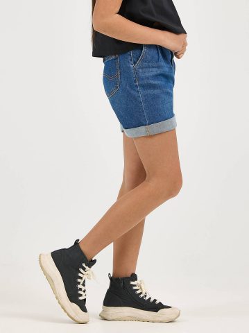 Girl's Belted Pleated Denim Short
