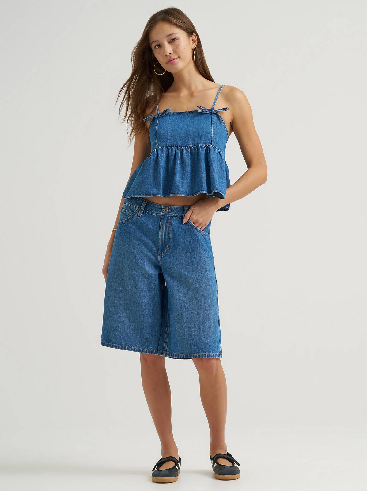 Women's Denim Bow Peplum Top - view 2