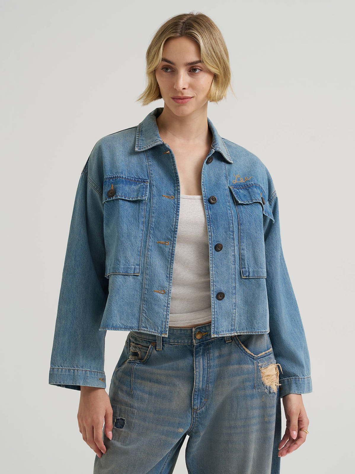 Women's Oversized Double Pocket Utility Overshirt - view 4