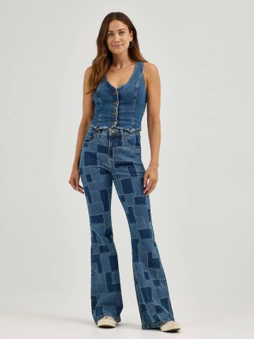 Women's High Rise Patchwork Flare Jean — alternate view