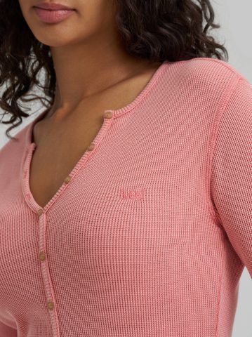 Women's Waffle Knit Henley Button Down Top