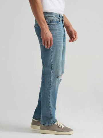 Men's Distressed 100% Cotton Relaxed Straight Jean