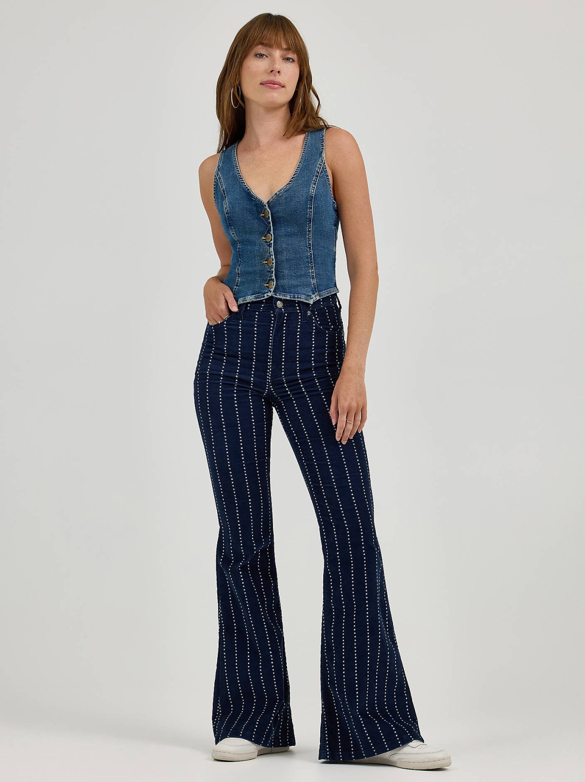 Women's High Rise Stars and Stripes Corduroy Flare Jean
