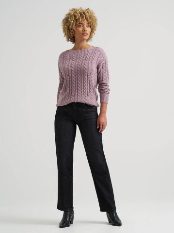 Women's Curved Hem Cable Knit Sweater