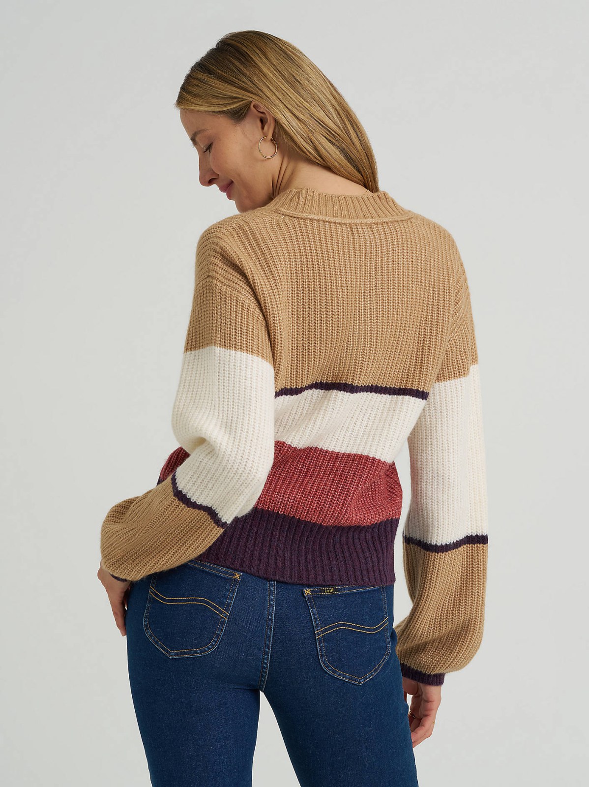 Women's Ribbed V-Neck Color Block  Sweater - view 2