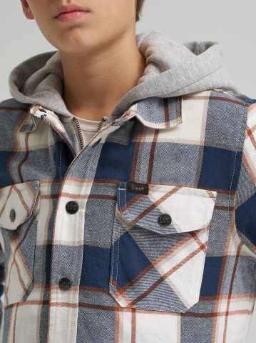 Boy's Flannel Sherpa Shacket with Fleece Lined Hood