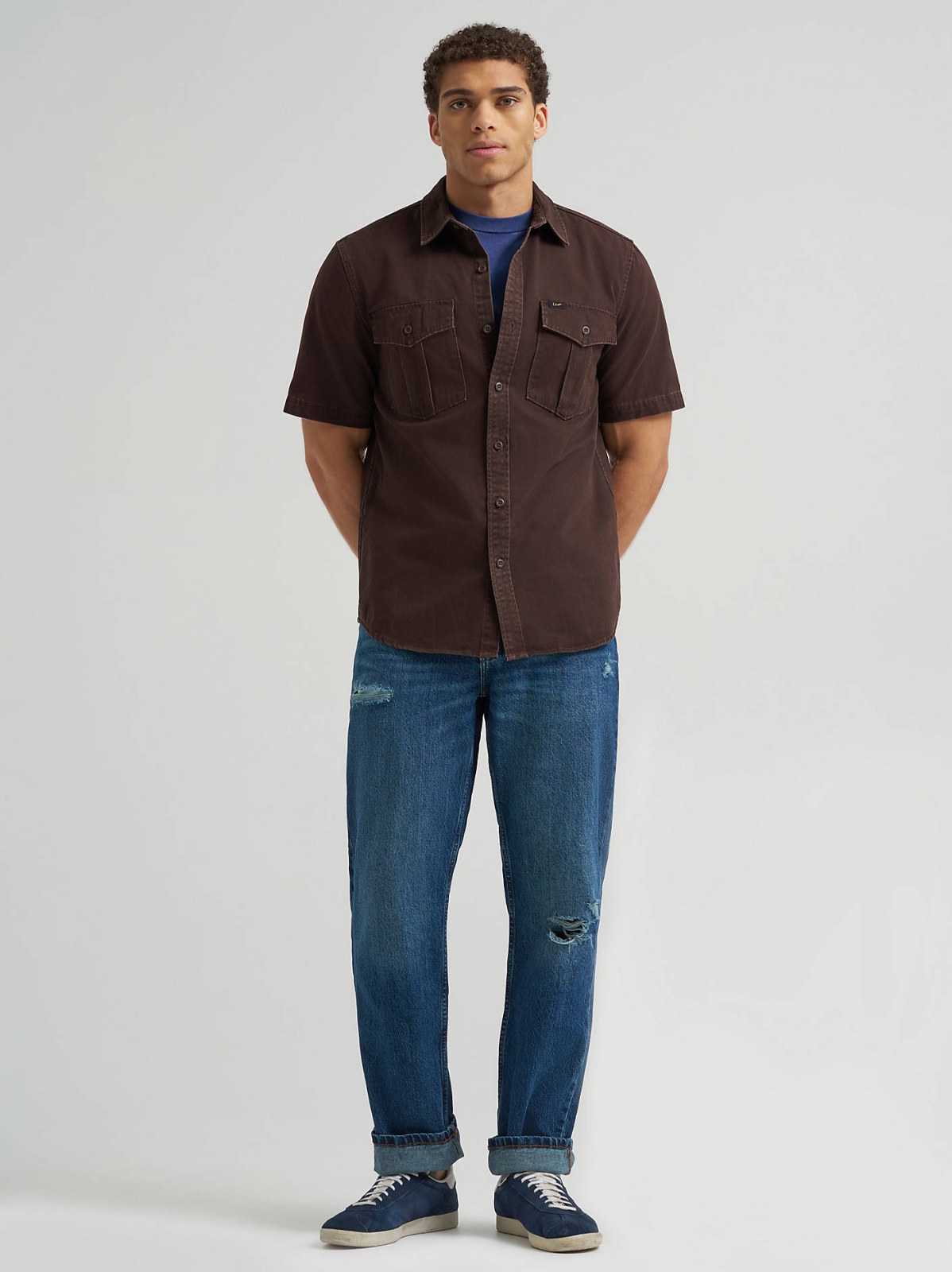 Men's Double Chest Patch Pocket Button Down Shirt - view 4