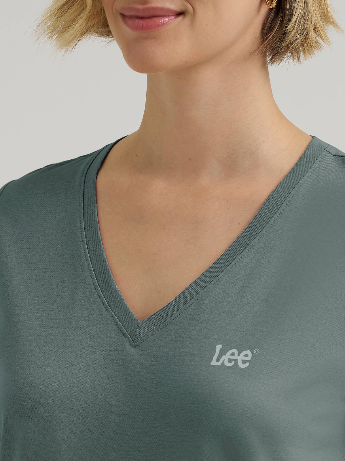 Women's Solid V-Neck Embroidered Logo Tee - view 3