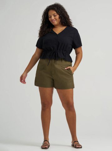 Women's Button Front Tie Top (Plus)