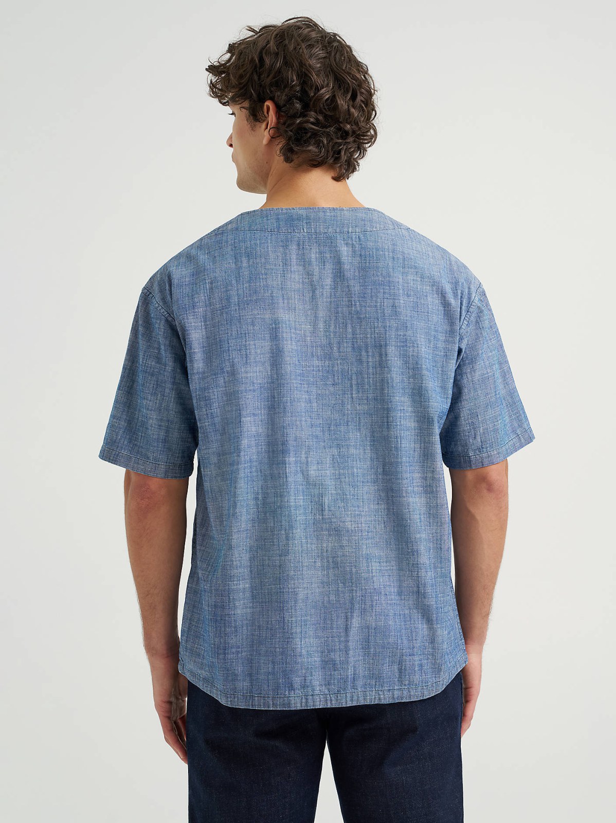 Men's Loose Chambray Button Down Baseball Shirt - view 3