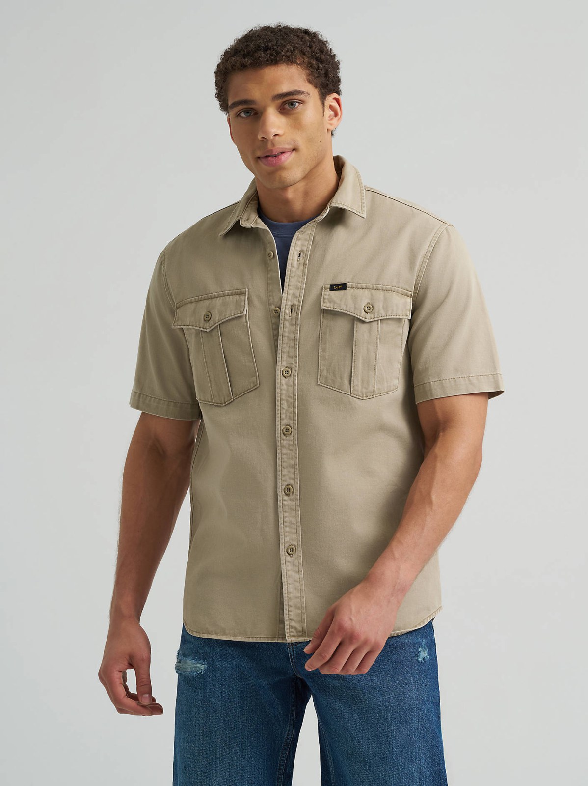 Men's Double Chest Patch Pocket Button Down Shirt