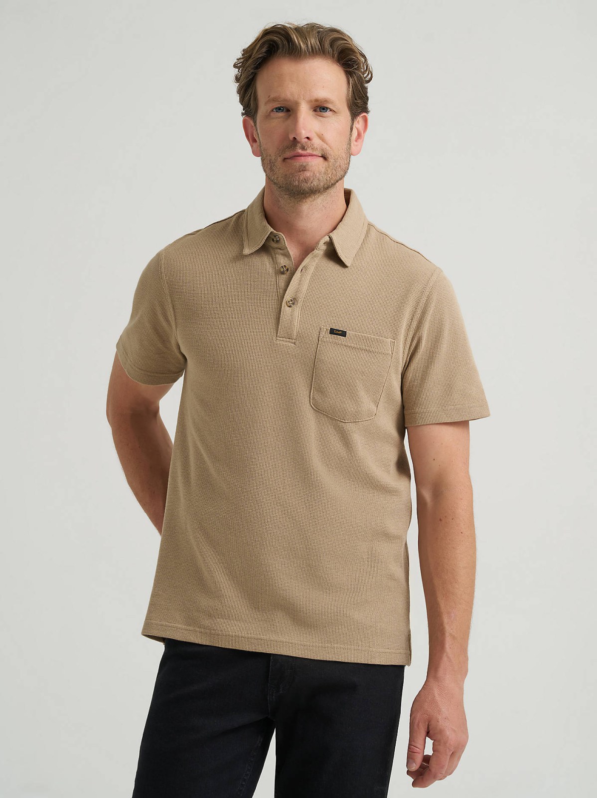 Men's Lightweight Waffle Knit Polo Shirt