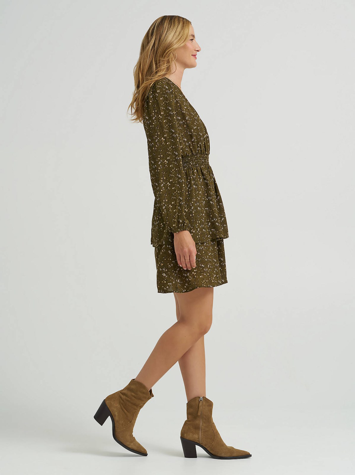 Women's Long Sleeve Floral Ruffle Dress - view 3