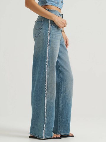 Women's Lace Side Seam Low Slung Baggy Jean