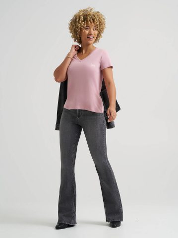 Women's Solid V-Neck Logo Tee