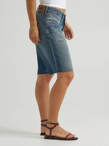Women's Low Rise Button-Fly Darted Slouch Denim Bermuda