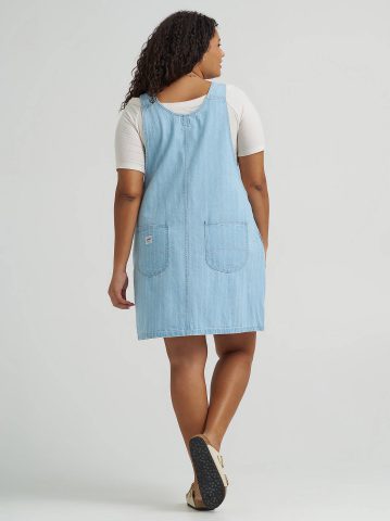 Women's Loose Bib Denim Overall Dress (Plus) — alternate view