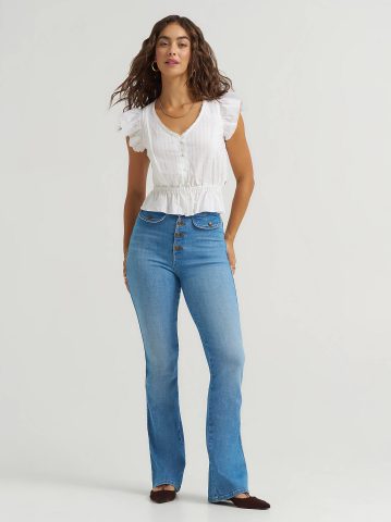Women's V-Neck Flutter Sleeve Top