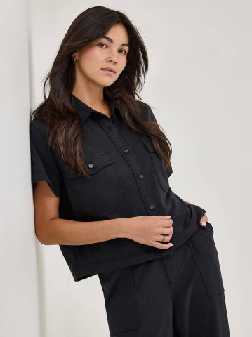 Women's Loose Crop Button Down Shirt