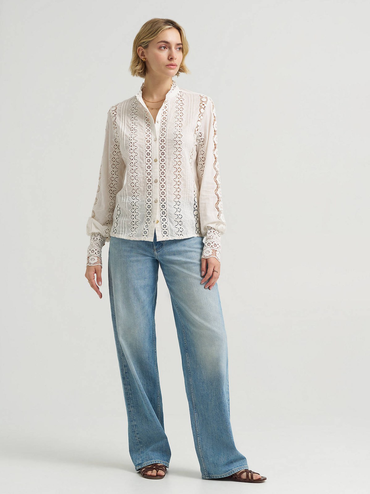Women's Lace Button Down Blouse - view 4