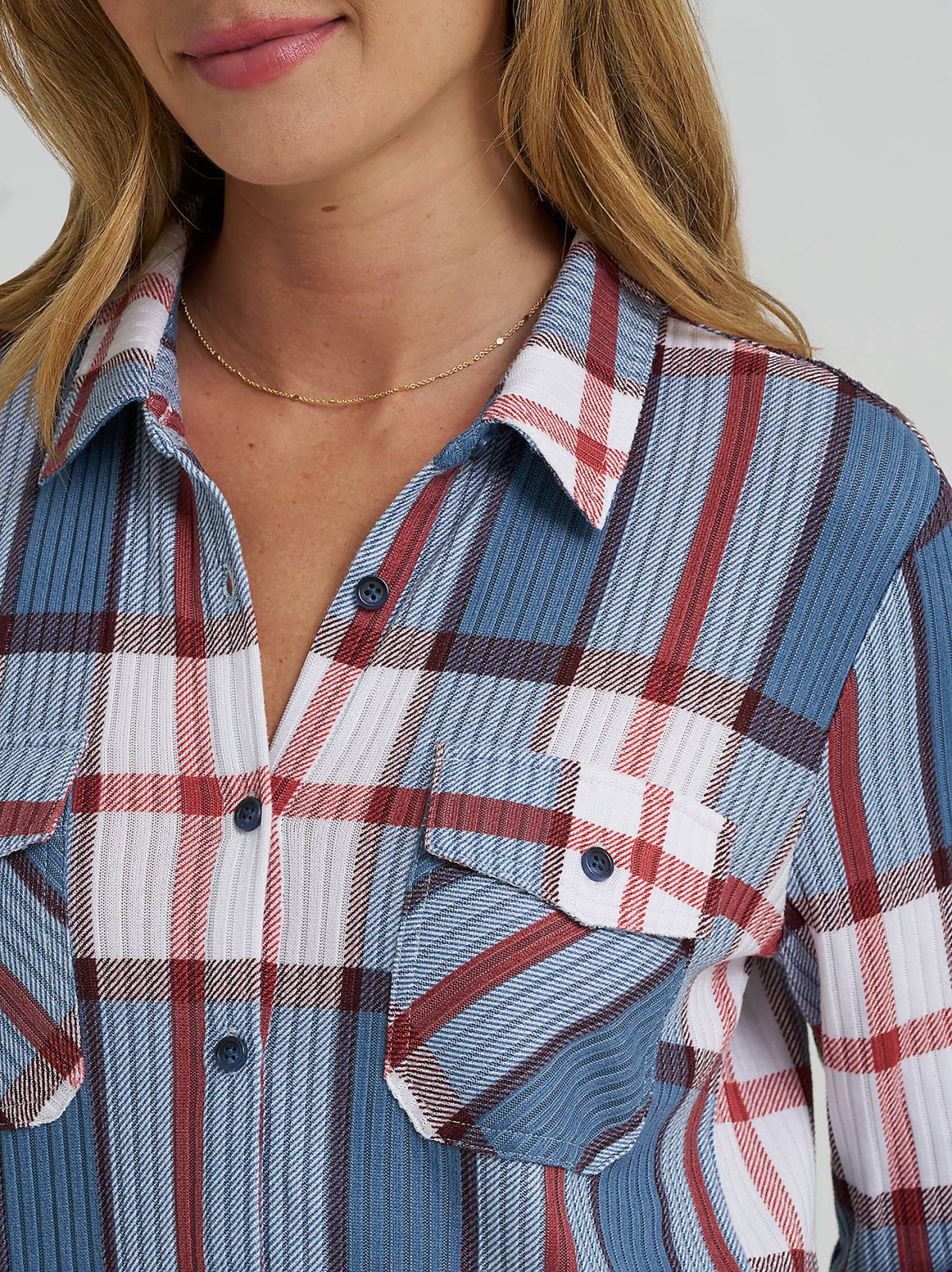 Women's Double Pocket Plaid Button Down Shirt - view 3