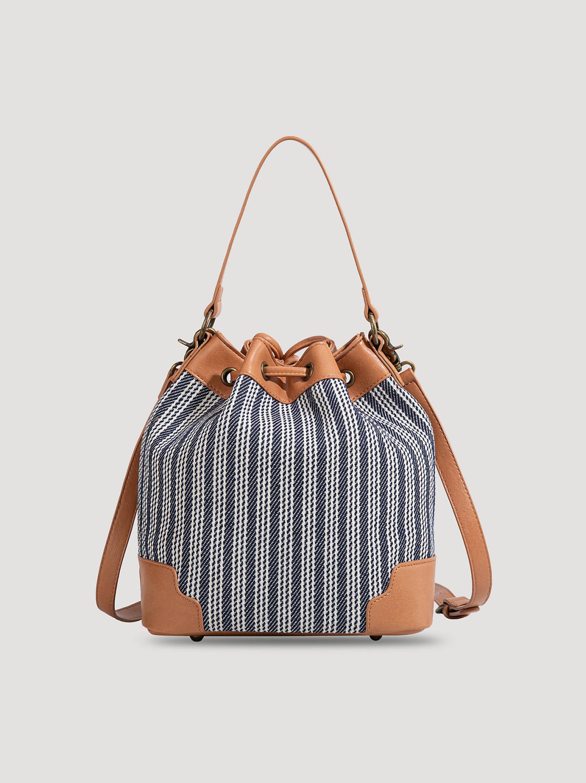 Women's Stripe Canvas Drawstring Bucket Bag - view 3