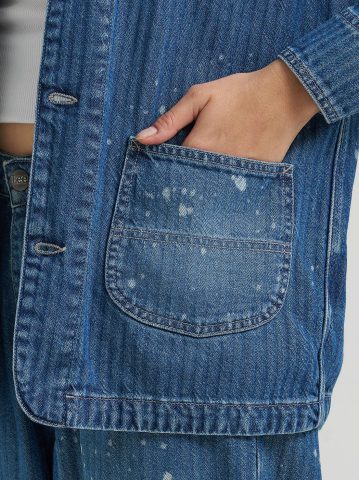 Women's Bleach Splatter Stripe Chore Jacket