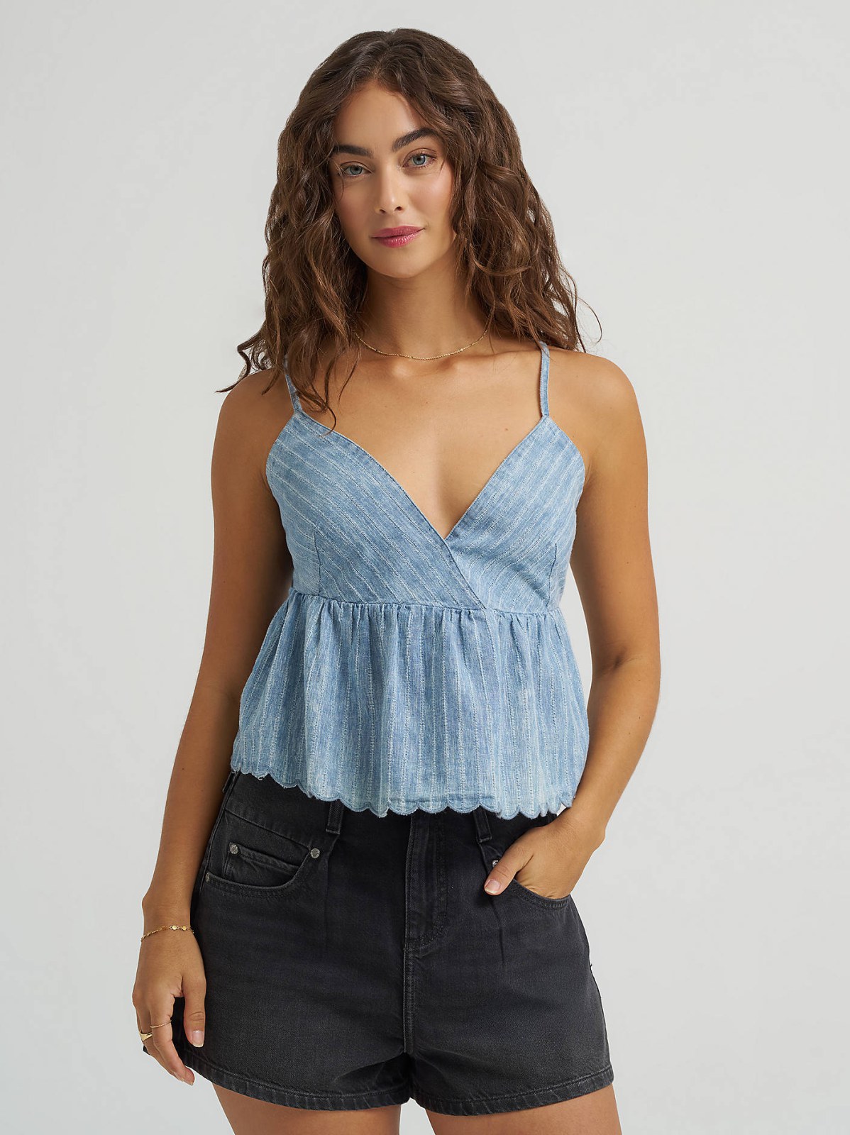 Women's Cross Back Peplum Cami Top