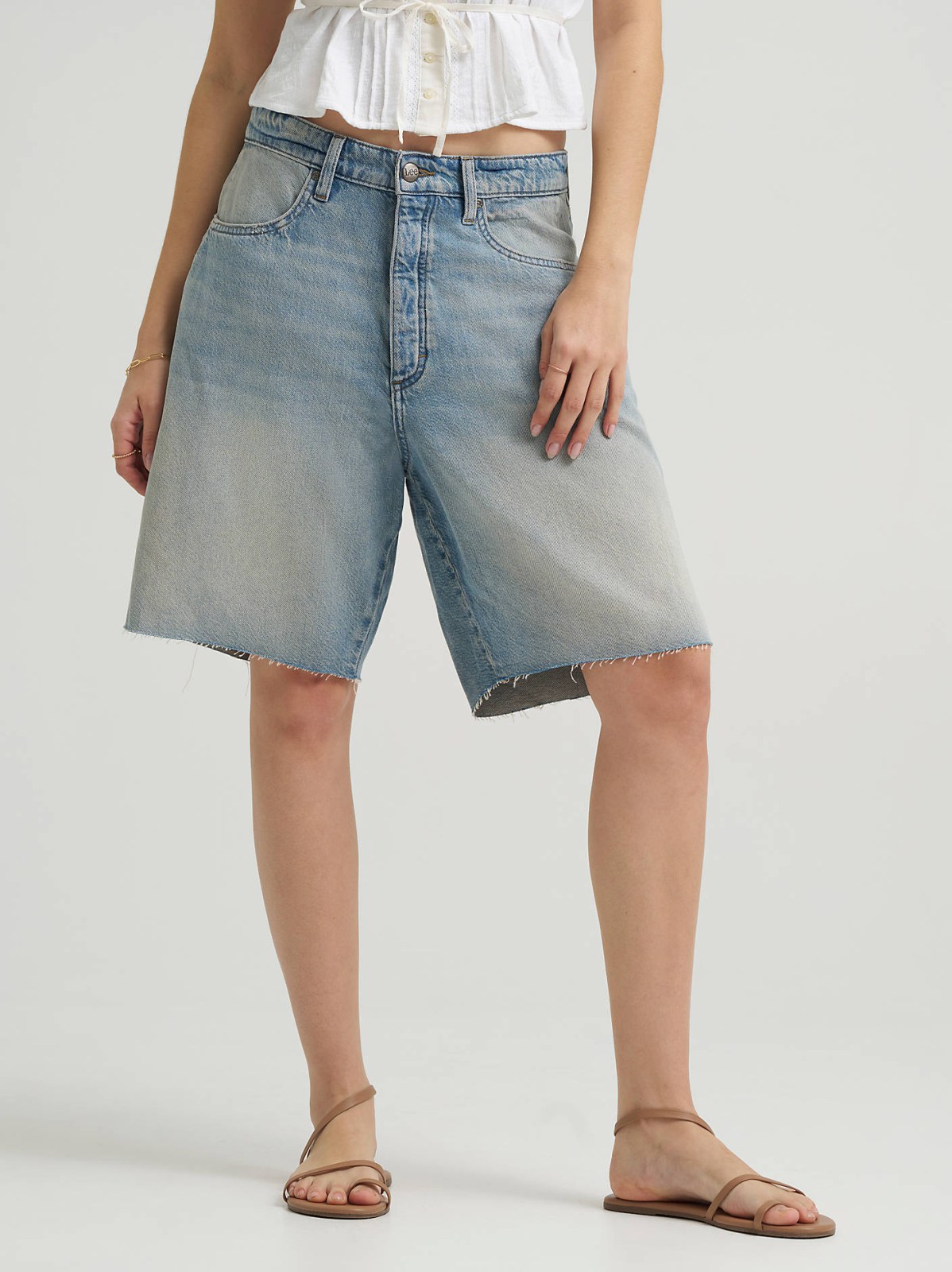 Women's Low Rise Button-Fly Darted Slouch Denim Bermuda - view 2