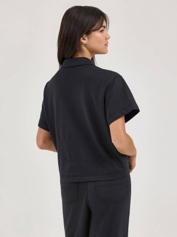 Women's Loose Crop Button Down Shirt — alternate view