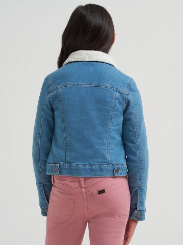 Girl's Sherpa Collar Denim Trucker Jacket — alternate view