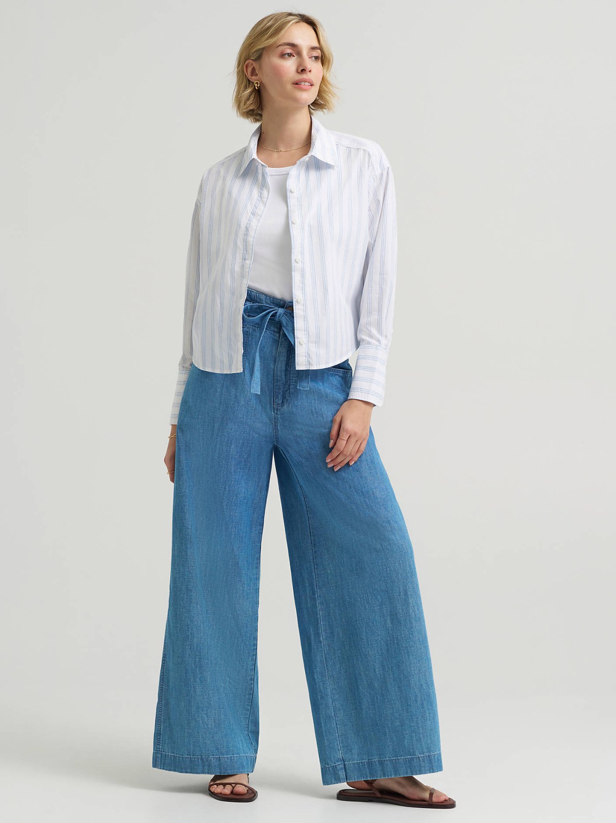 Women's Wide Cuff Stripe Button Down Shirt - view 3