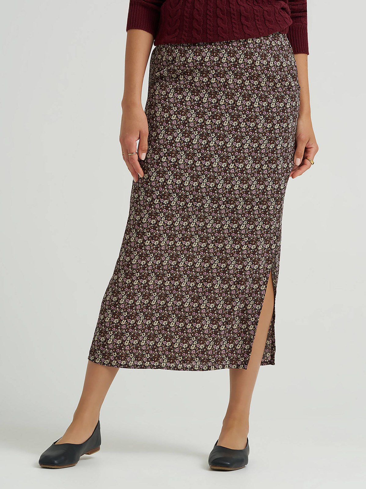 Women's Floral Midi Skirt with Side Slit - view 2