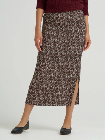 Women's Floral Midi Skirt with Side Slit — alternate view