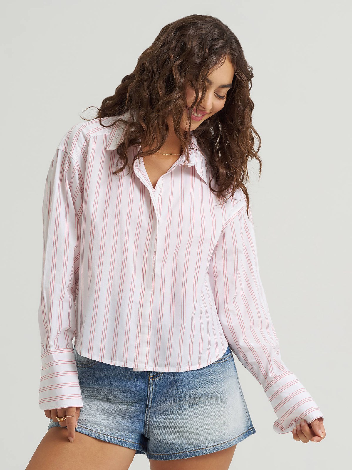 Women's Wide Cuff Stripe Button Down Shirt