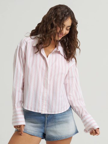 Women's Wide Cuff Stripe Button Down Shirt